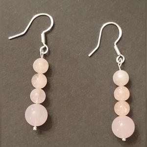 Handcrafted Natural Rose Quartz dangle silver earrings
